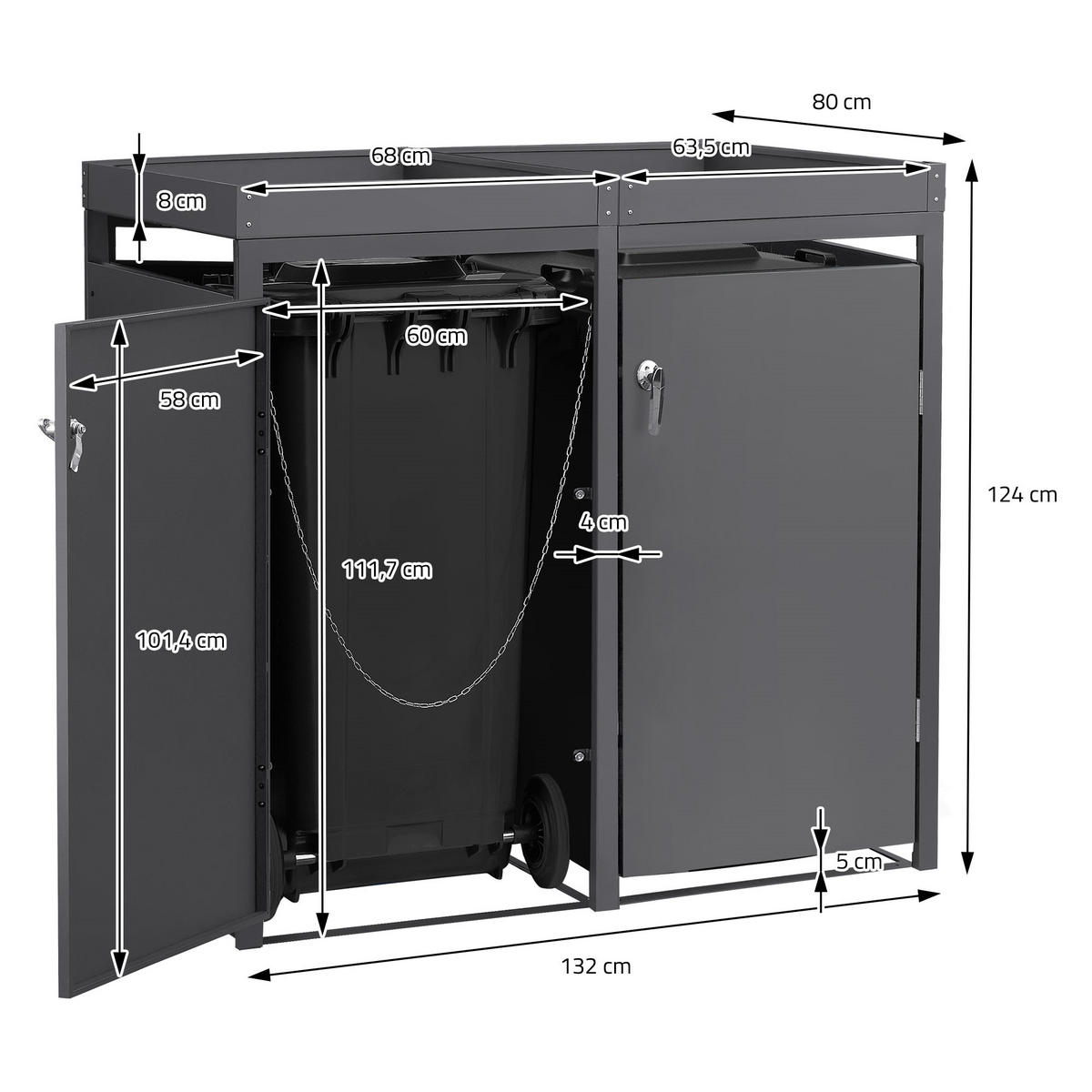 SADA 2 popelnic s rostlinnou střechou antracitová - antracitová, kov (132/124/80cm) - ML-DESIGN