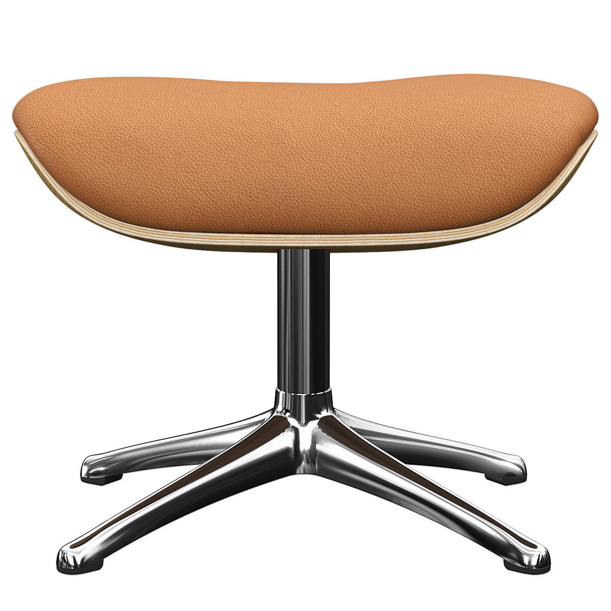 POLSTERHOCKER - Echtleder - Chromfarben/Cognac, Leder/Metall (49/39/44cm) - home24