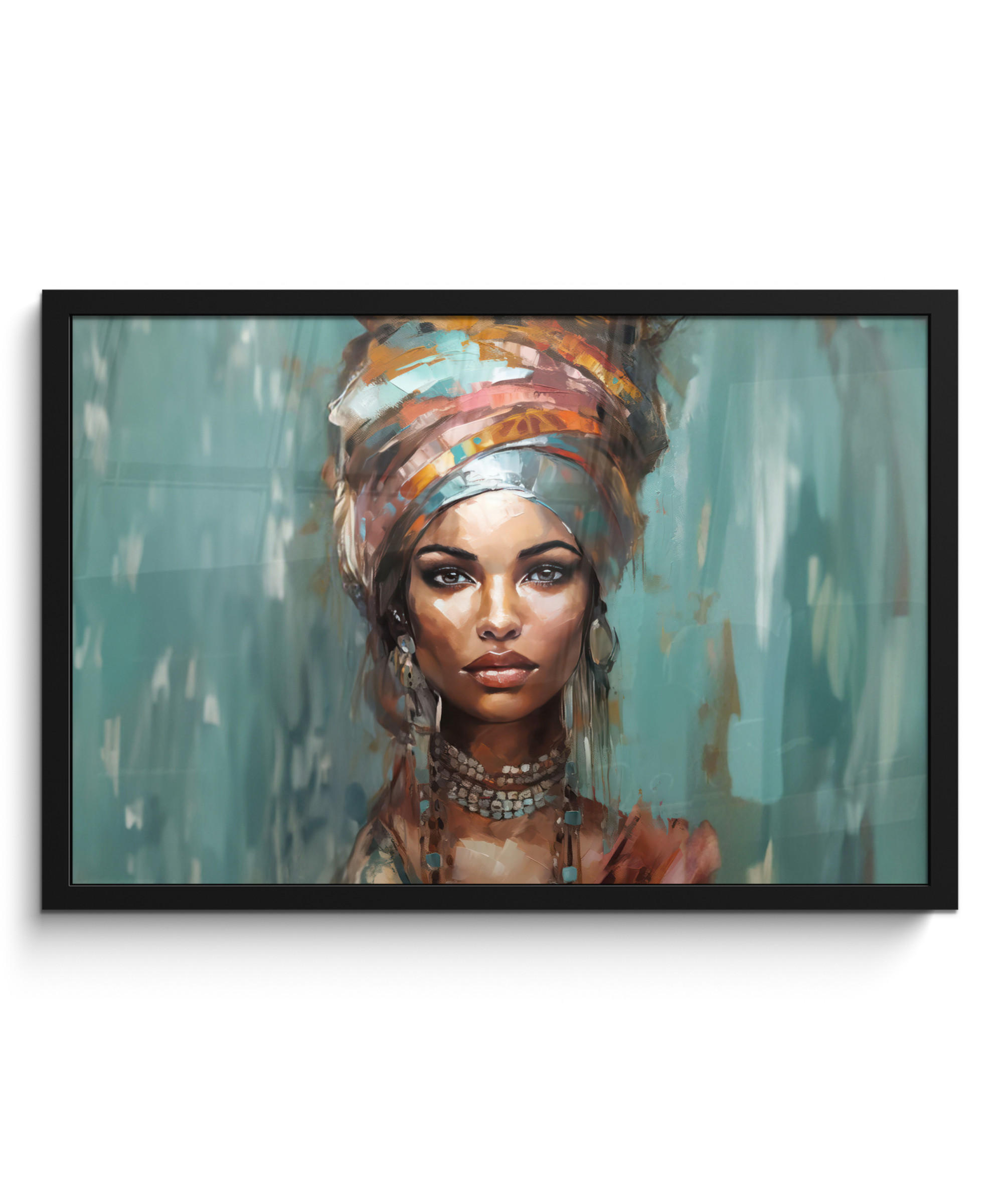 ZARÁMOVANÝ PLAGÁT Žena - Umenie - Šperky - Portrét 60x40 cm - modrosivá, papier (60/40cm) - MuchoWow