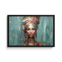 ZARÁMOVANÝ PLAGÁT Žena - Umenie - Šperky - Portrét 60x40 cm - modrosivá, papier (60/40cm) - MuchoWow