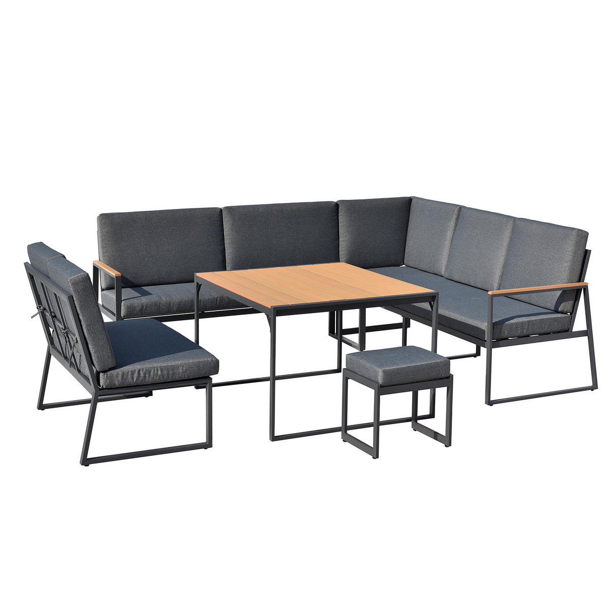 LOUNGEGRUPPE - 5-teilig - Stahl / Webstoff - Grau - Grau, Kunststoff/Textil - home24