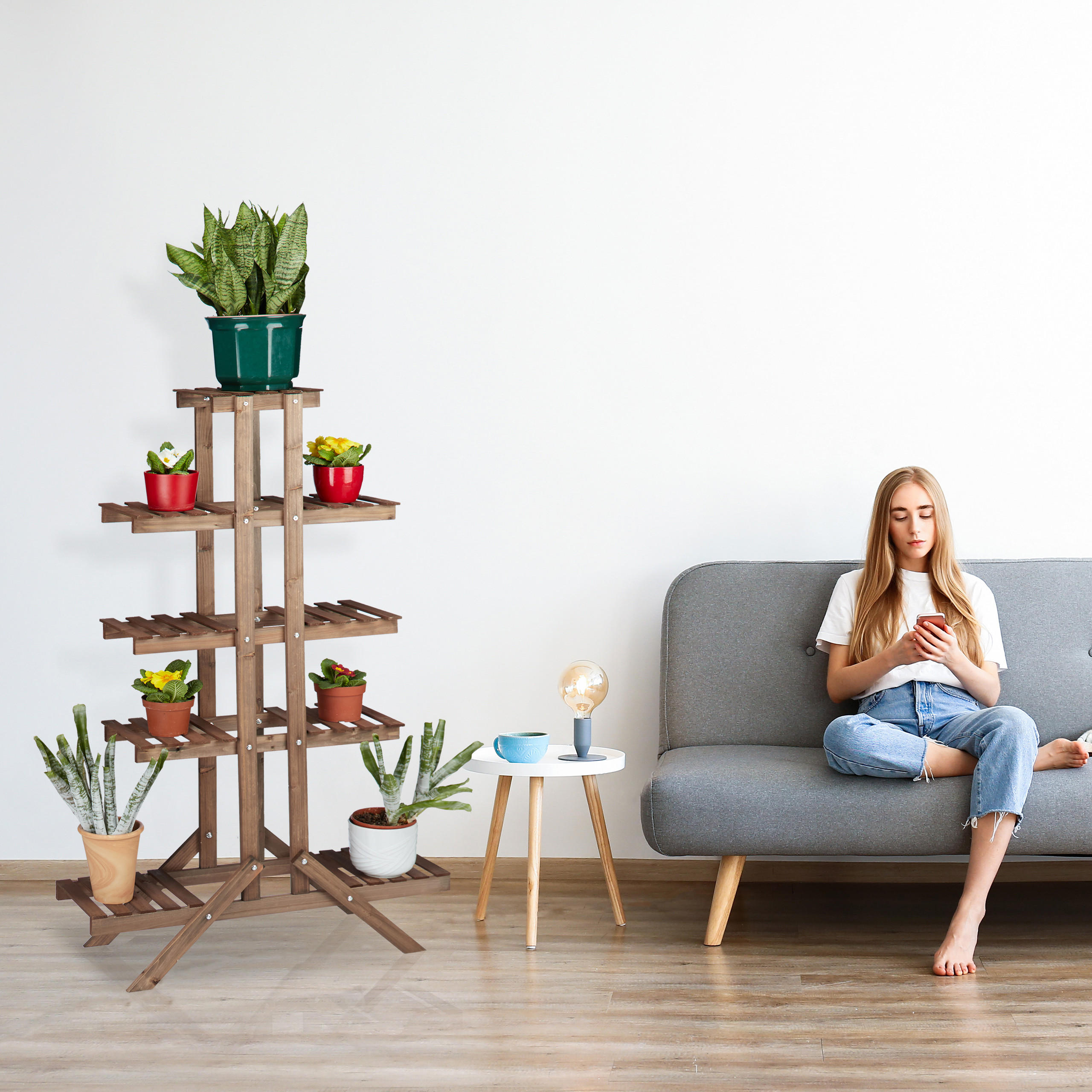 BLUMENTREPPE - Dunkelbraun, Holz (83/142.5/28.5cm) - Relaxdays