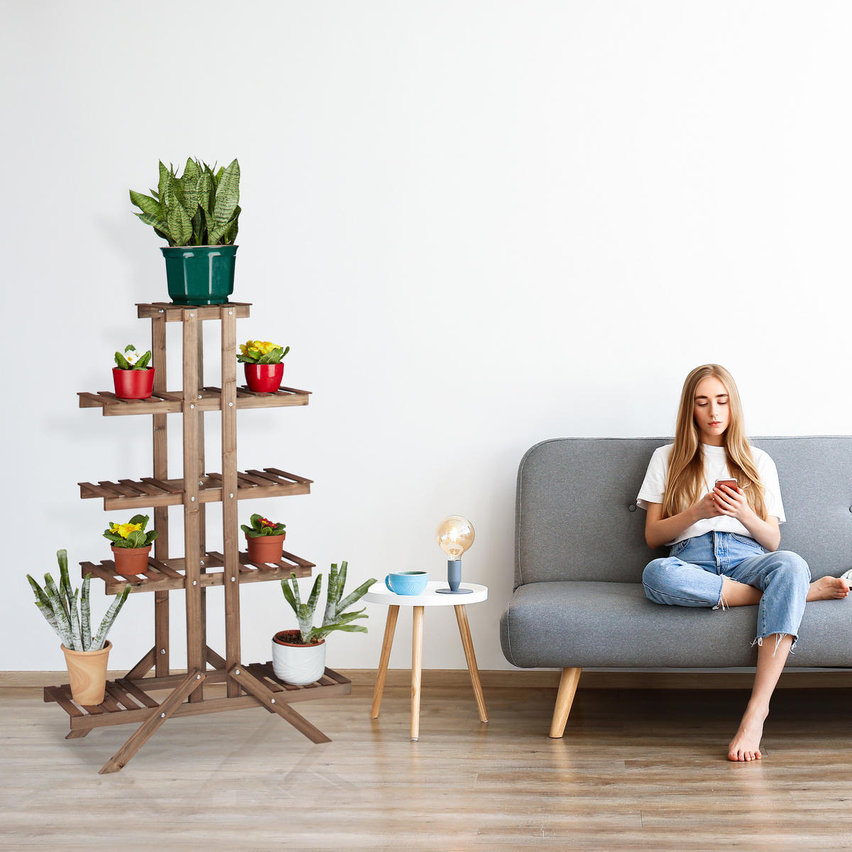 BLUMENTREPPE - Dunkelbraun, Holz (83/142.5/28.5cm) - Relaxdays