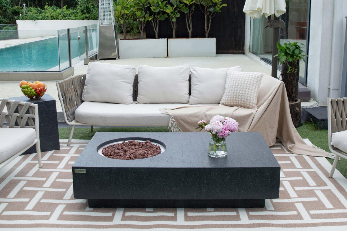 FEUERTISCH Metropolis Gasfeuerstelle aus GFRC-Beton 142/81/35 cm - Dunkelgrau, Stein (81/35/142cm) - Elementi