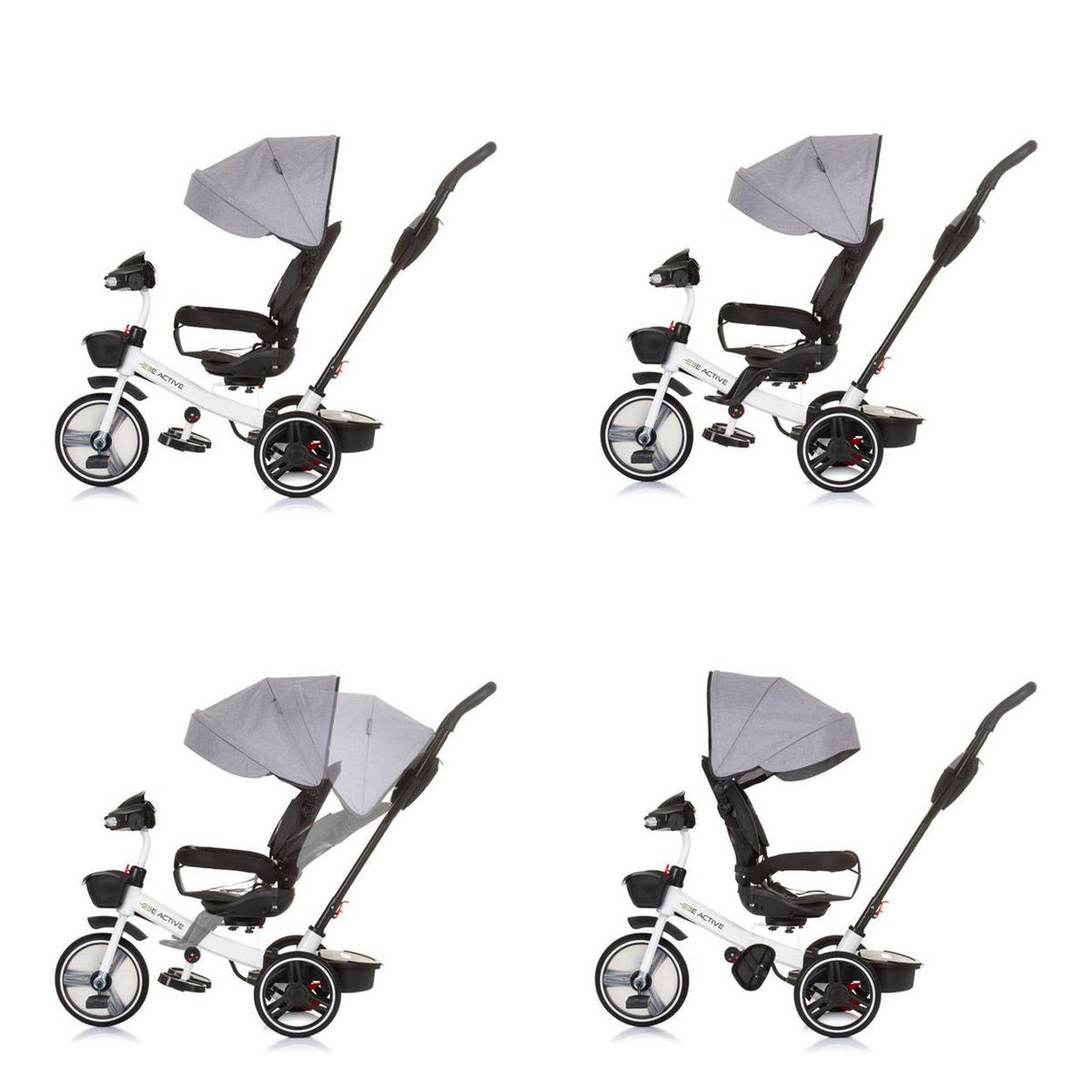 DREIRAD Be Active 2 in 1 grau Sitz drehbar Musik Licht drehbar - Grau, Metall (117/50/96cm) - Chipolino