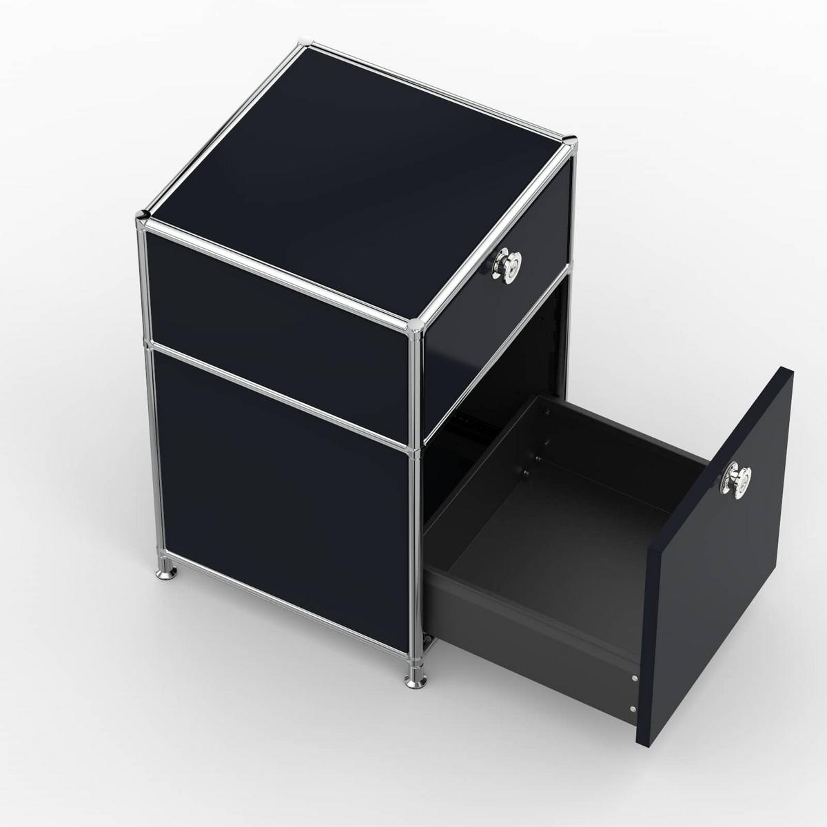 BÜRO-STANDCONTAINER, Metall, 40cm, 1 Schublade + 1 hohe Schublade, Graphitschwarz - Chromfarben/Silberfarben, Metall (40/62.7/39.7cm) - Versee