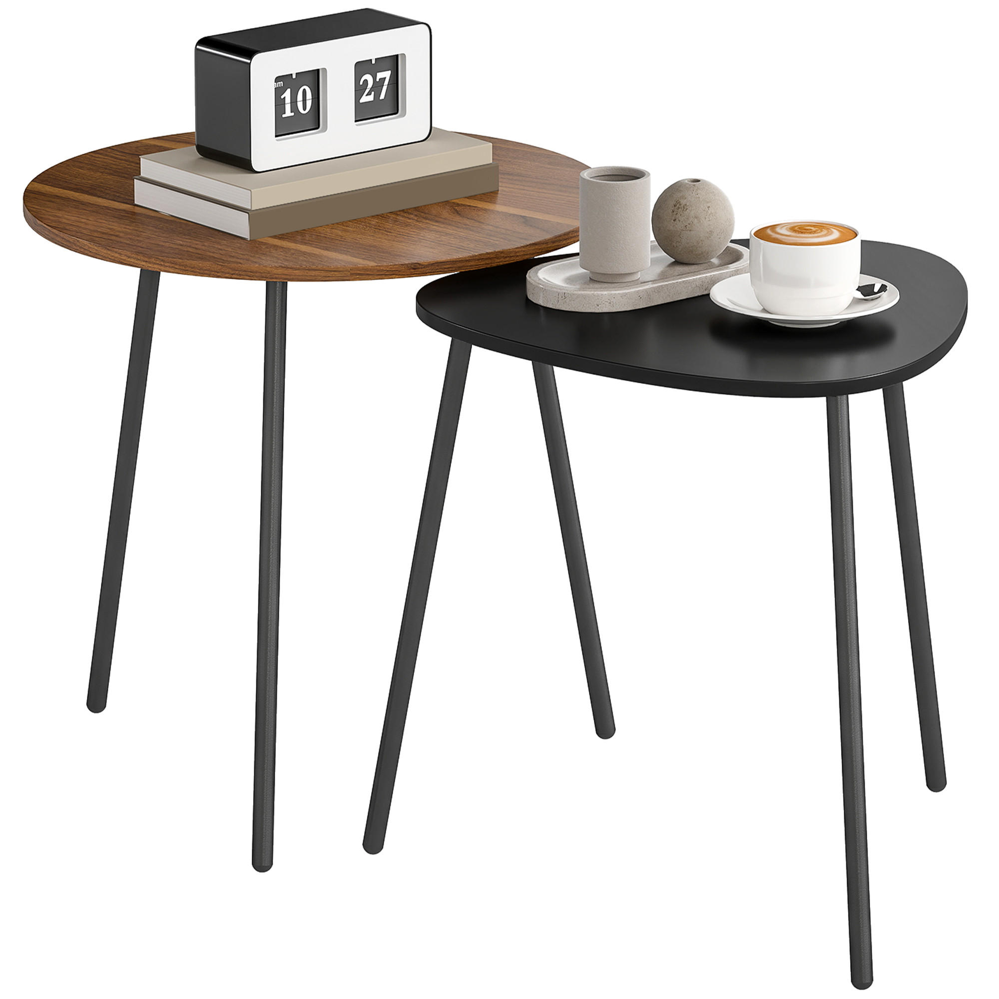COUCHTISCH DE-15814 2er-Set nestbar Nussbaum - Walnussfarben, Metall (45/45/46.7cm) - ComfortXL