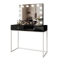 SCHMINKTISCH BLANCO LOFT ELITE mit Spiegel und Beleuchtung Schwarz Hochglanz Kristallgriff - Schwarz Hochglanz/Weiß, Holzwerkstoff (100/146/42cm) - Lookway