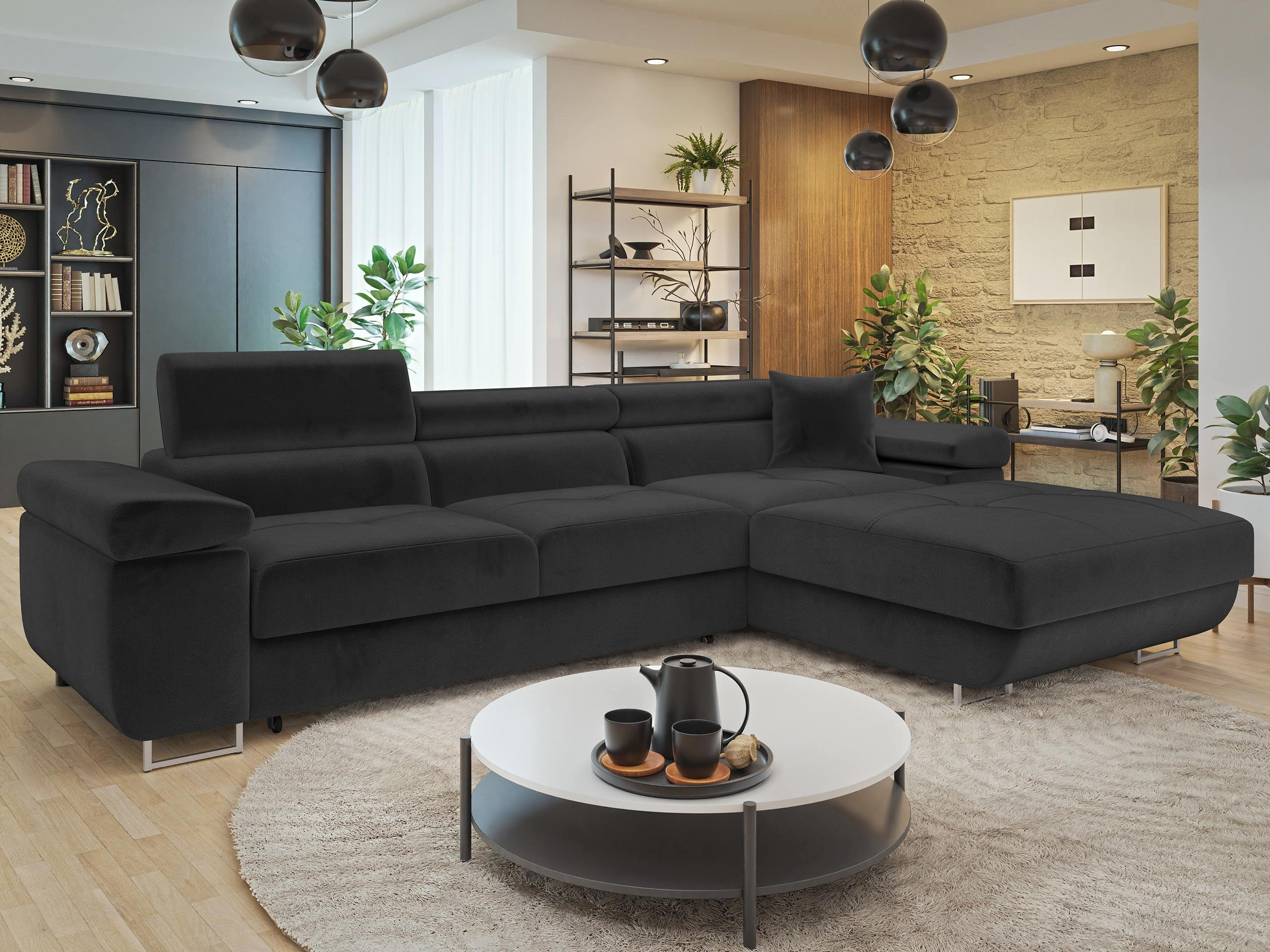 ECKSOFA Torezio Mini, Seite: Rechts - Schwarz, Holz/Textil (280/170cm) - MIRJAN24