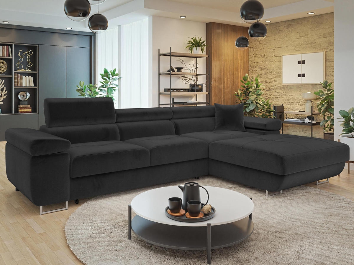 ECKSOFA Torezio Mini, Seite: Rechts - Schwarz, Holz/Textil (280/170cm) - MIRJAN24