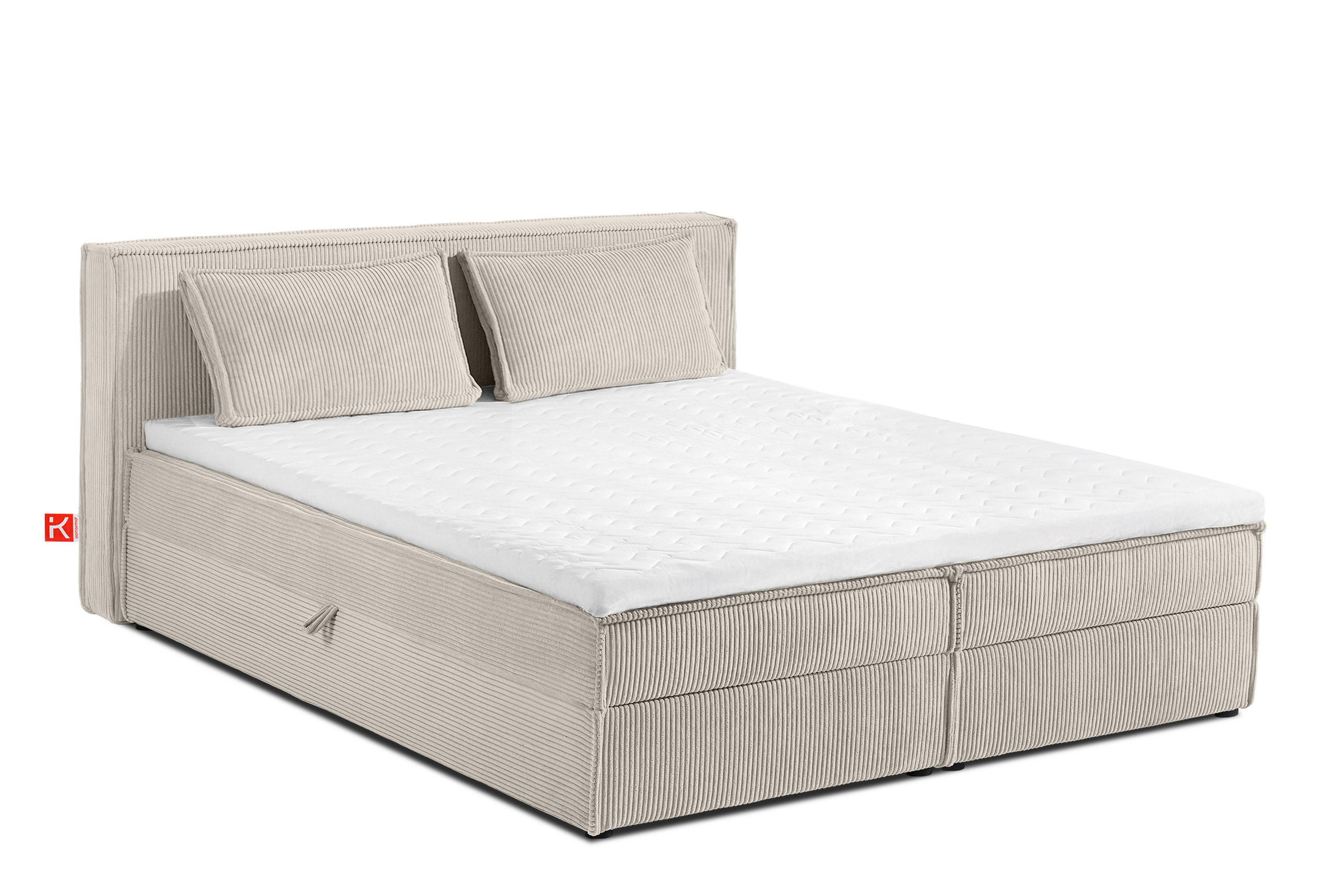BOXSPRINGBETT ROTI mit Stauraum, cremefarben - Creme/Schwarz, Holz/Holzwerkstoff (180/200cm) - KONSIMO®