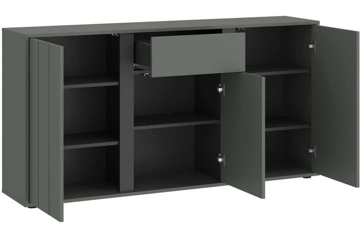 SIDEBOARD Veddel grau-grün / anthrazit 155 / 40 / 82cm - Blaugrau/Grau, Holz/Holzwerkstoff (155/82/40cm) - Feldmann-Wohnen