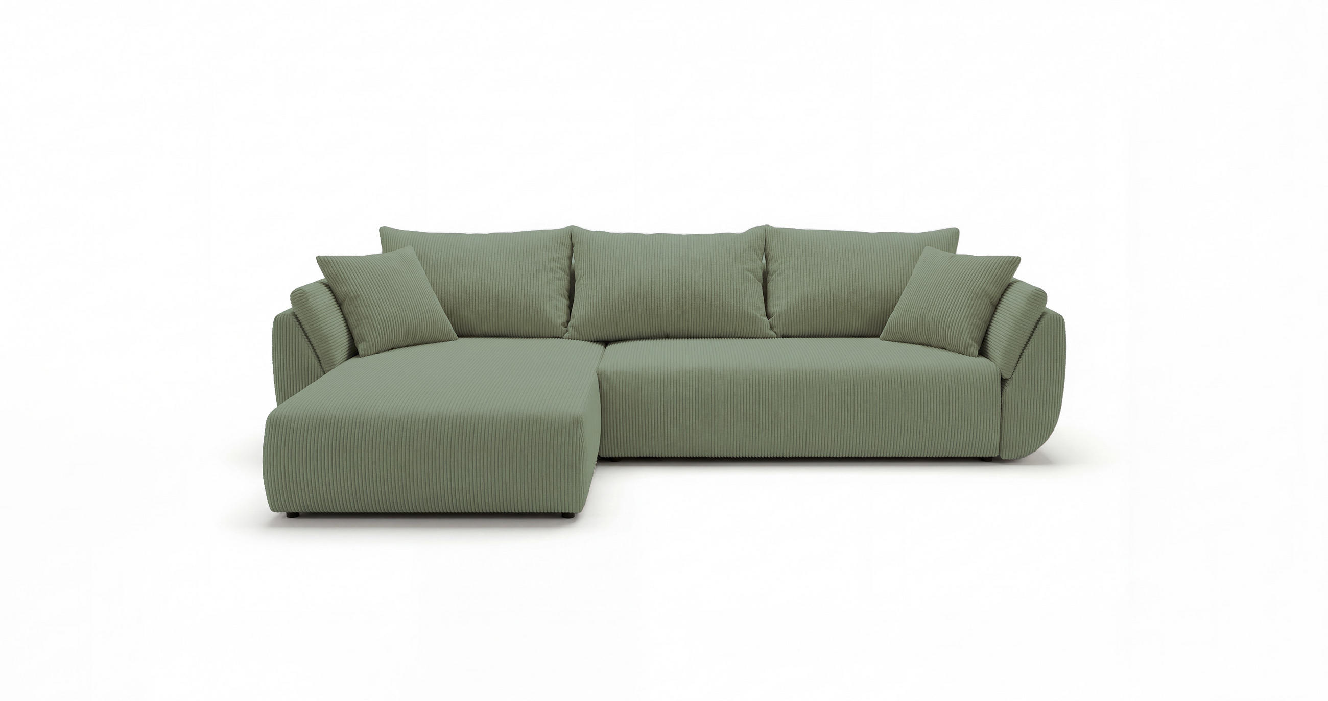 ECKSOFA SYDNEY links hellgrün Cord Poso 47 - Schlaffunktion, Bettkasten - Hellgrün, Textil (280/174cm) - Cornero