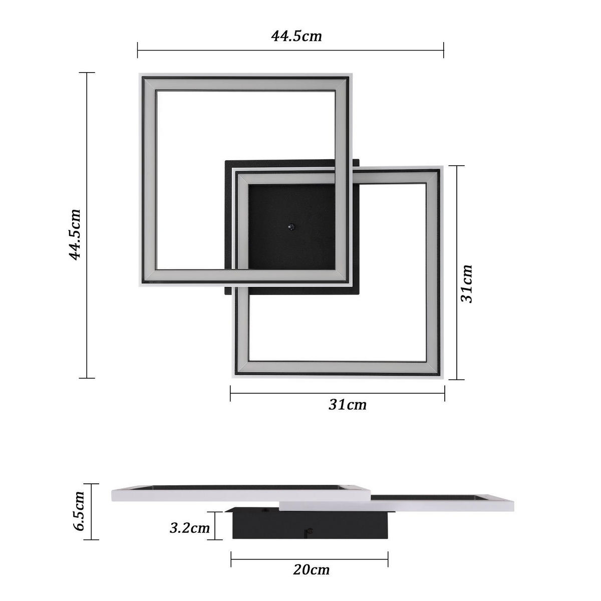 LED-DECKENLEUCHTE Wehrdorf 44.5/7.0/44.5 cm - Schwarz, Metall (44.5/44.5/7cm) - ZMH