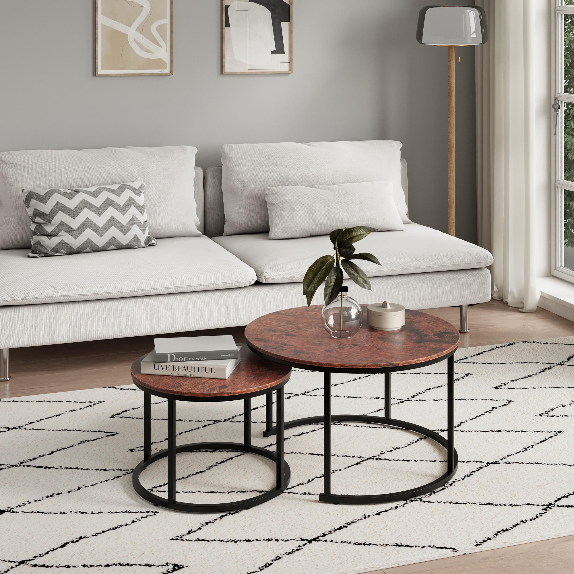 COUCHTISCH 2er Set rund Eiche dunkel - Dunkelbraun, Holzwerkstoff (70/70/42.5cm) - Home Collective