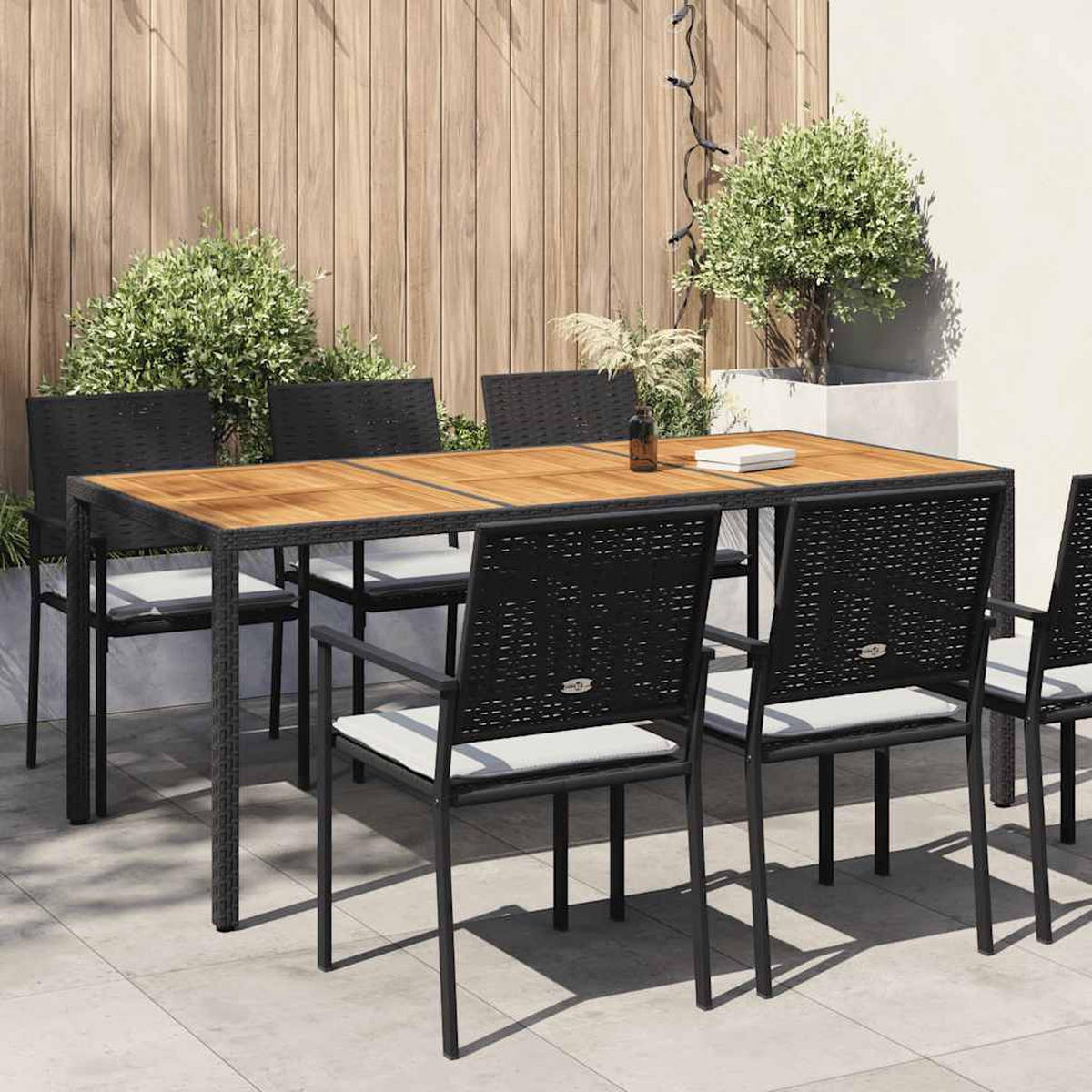GARTENTISCH 190/90/75 Cm Poly Rattan Und Akazienholz Schwarz - Schwarz, Kunststoff (90/190/75cm) - vidaXL