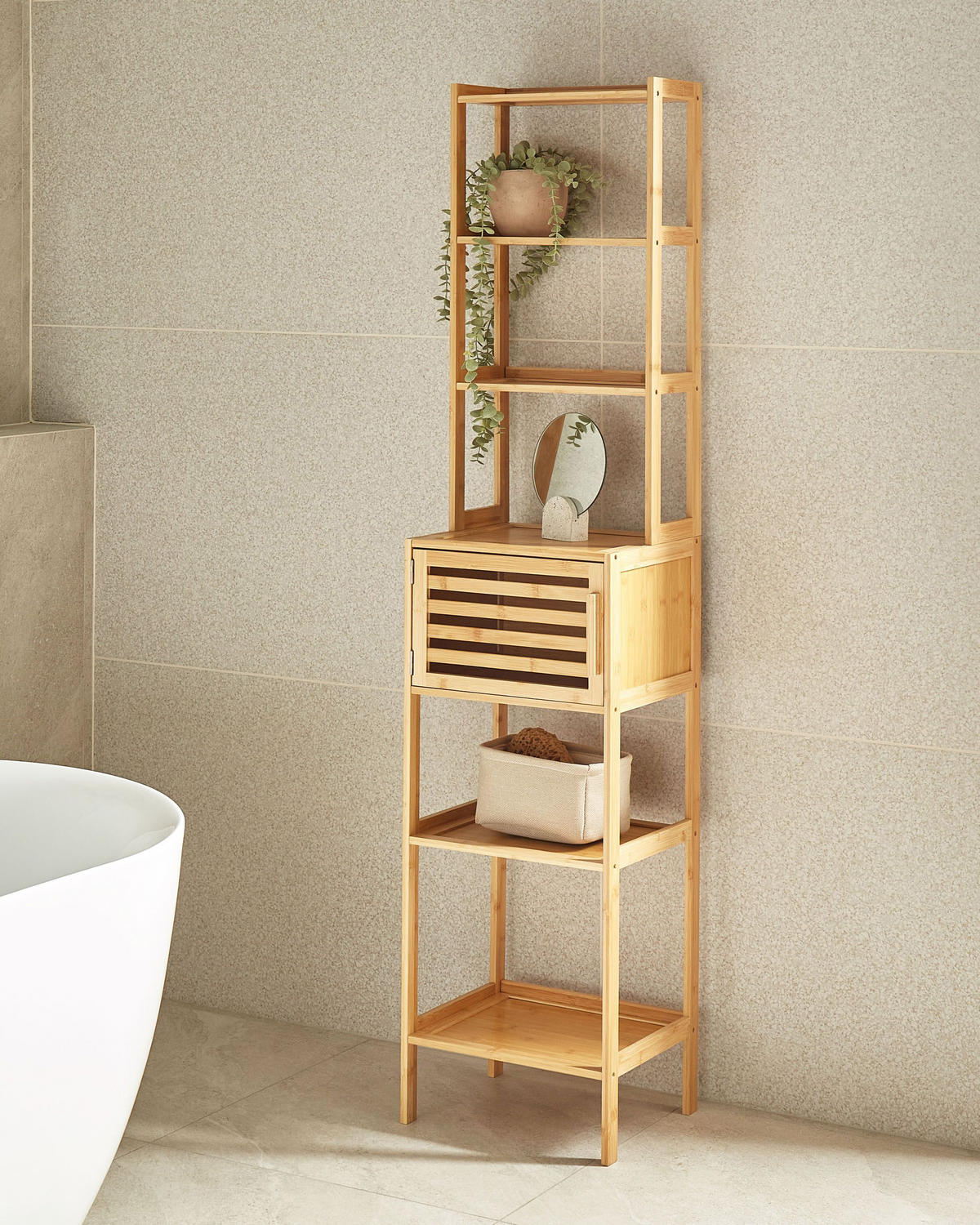 REGAL Bambusholz Hellbraun Lehi - Hellbraun, Holz (36/160/30cm) - Beliani