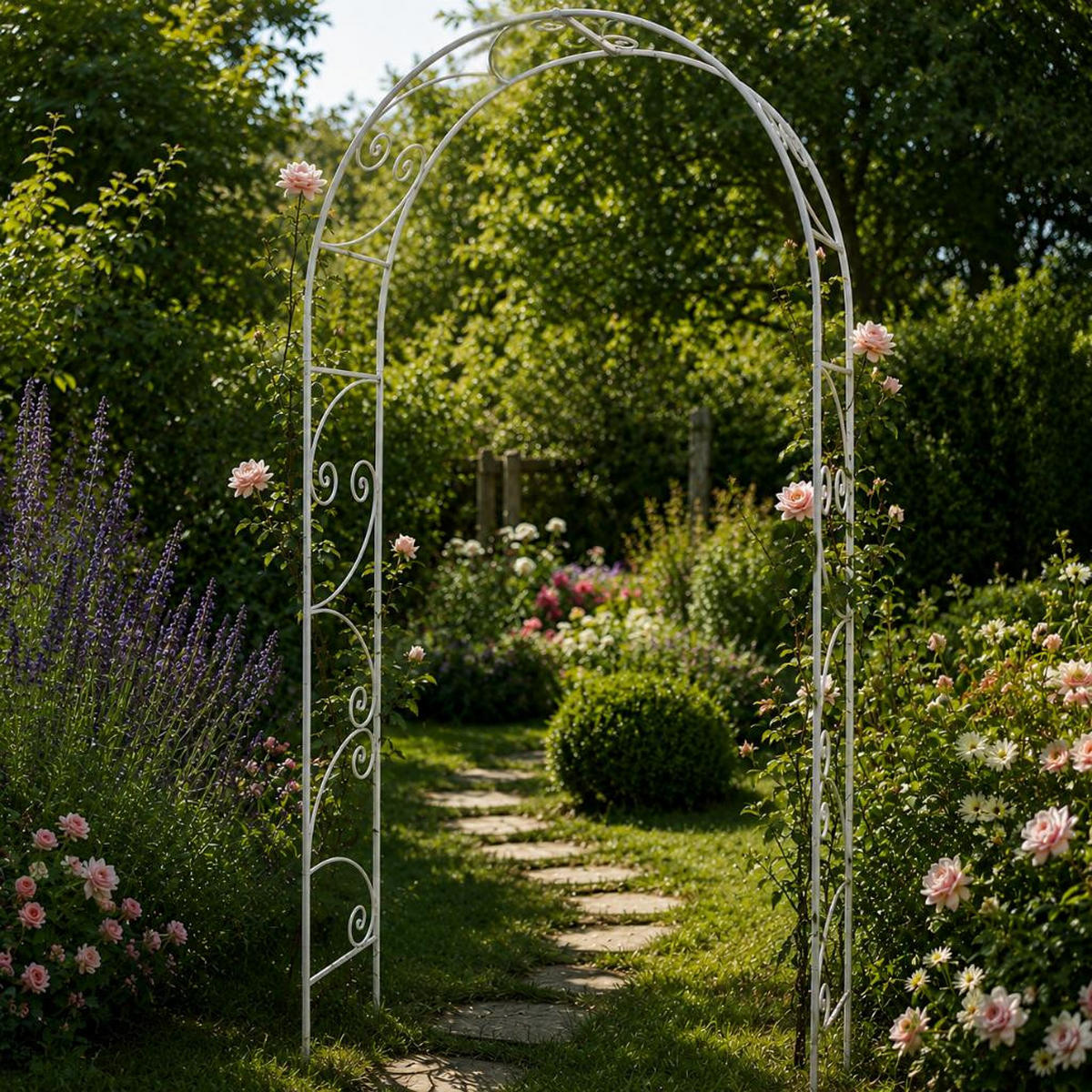 ROSENBOGEN Metall Verzinkt Massiv 135 cm Torbogen - Silberfarben, Metall (120/240/32cm) - DanDiBo