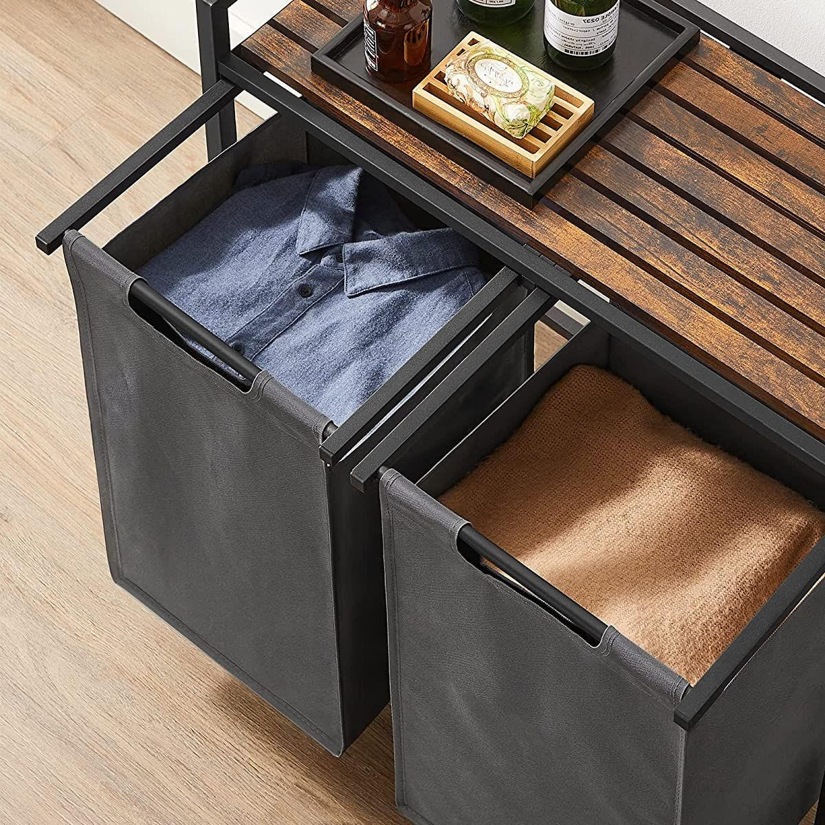 WÄSCHEBEHÄLTER mit 2 Fächern 46L - Grau, Holzwerkstoff (33/72/73cm) - Calicosy