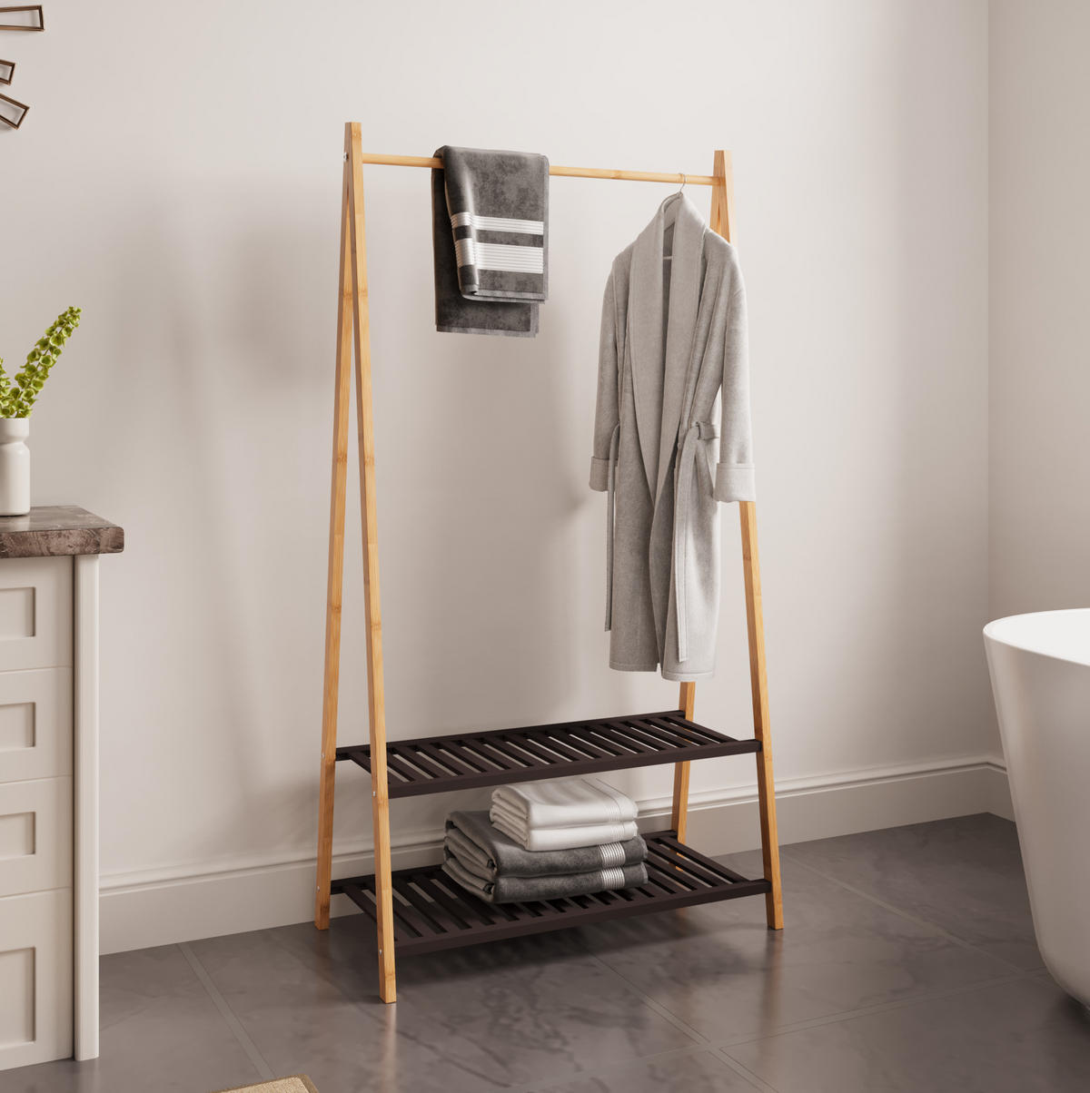 HOCHSCHRANK mit 2 offenen Fächern und Türen Bambus Natur - Braun, Holzwerkstoff (40/150/80cm) - Beauniv