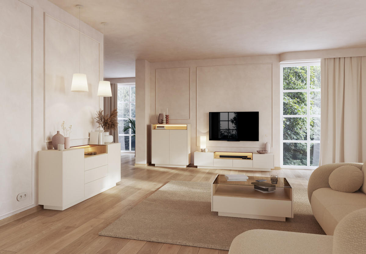 KOMMODE: beige + cremona Eiche, 176,4 x 83 x 39,5 cm - Beige, Holzwerkstoff (176.4/83/39.5cm) - 3XE LIVING