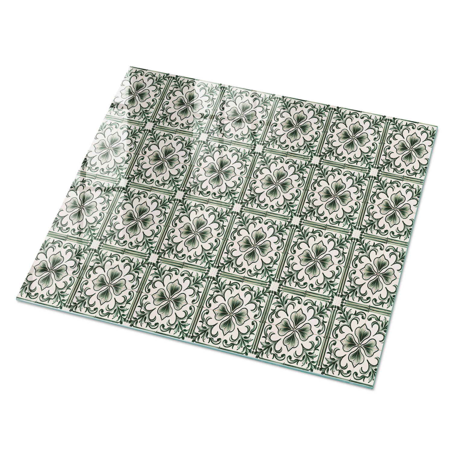 GLASPLATTE 80x60 cm – Fliesenornamente - Grün, Glas (0.4/80/60cm) - ArtPrintCave