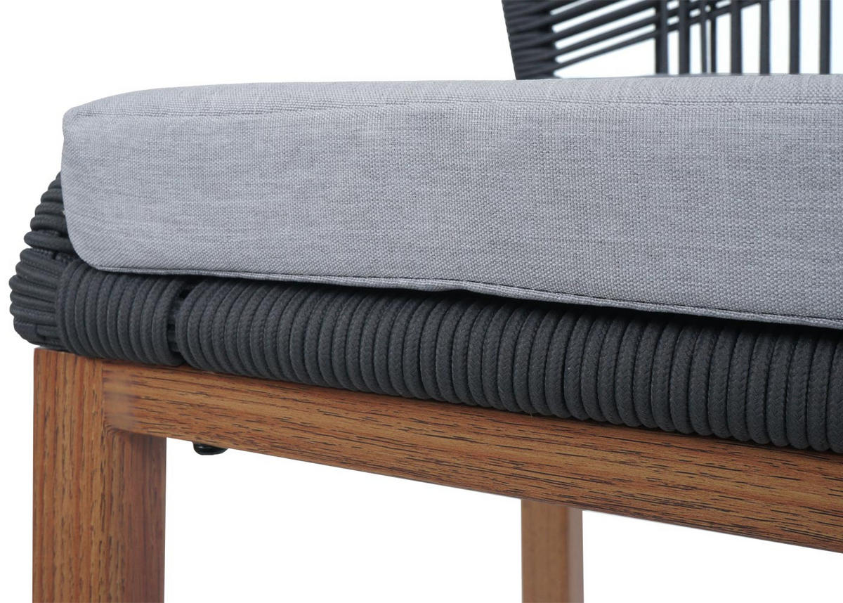 GARTENSTUHL 2er-Set HxBxT 101x45x50cm Sitzhöhe 76cm Anthrazit Kissen Hellgrau Seilgeflecht Metall Holz-Optik - Anthrazit, Metall (45/101/50cm) - PROREGAL