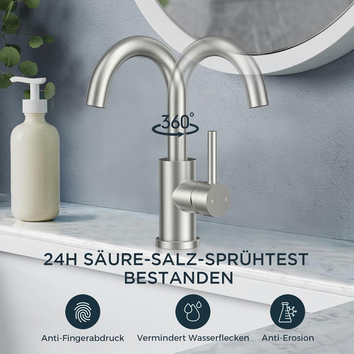 WASCHTISCHARMATUR Hoch 360° drehbar Edelstahl gebürstet 175 mm - Silberfarben, Metall (6.9/12.7/25cm)