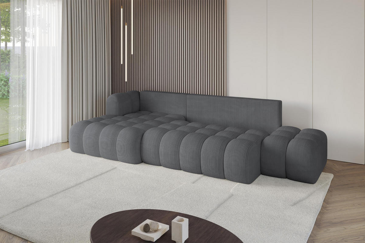 ECKSOFA mit Schlaffunktion Ottomane Links OLEA-L2 321x164x75 Dunkelgrau Cord - Taupe/Schwarz, Holzwerkstoff/Kunststoff (321/164cm) - ALTDECOR