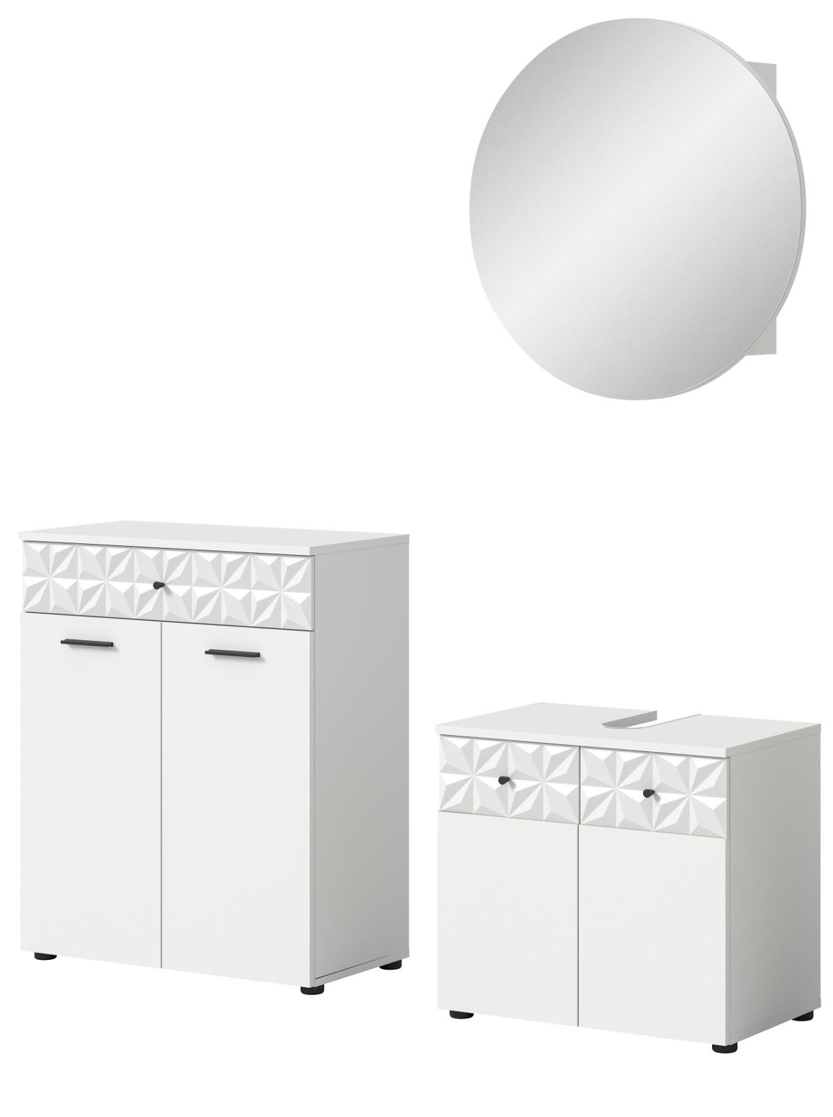 BADMÖBEL-SET weiß Hochglanz 3-teilig 155 cm, Komplettset mit 3D-Struktur - Weiß Hochglanz, Glas/Holzwerkstoff (155/187/37cm) - Inn.Furn