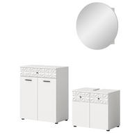 BADMÖBEL-SET weiß Hochglanz 3-teilig 155 cm, Komplettset mit 3D-Struktur - Weiß Hochglanz, Glas/Holzwerkstoff (155/187/37cm) - Inn.Furn