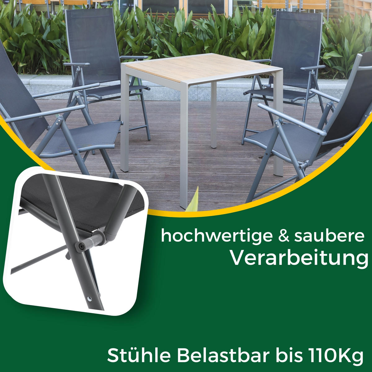 GARTENSTUHL ARUBA, faltbar, 4er Set - Anthrazit, Metall (57/106/68cm) - Albatros