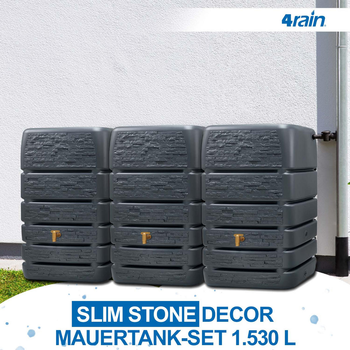 MAUERTANK-SET 1530 L graphite grey 3 x 510 L inkl. Verbindungsset - Grau, Kunststoff (260/123/60cm) - 4rain