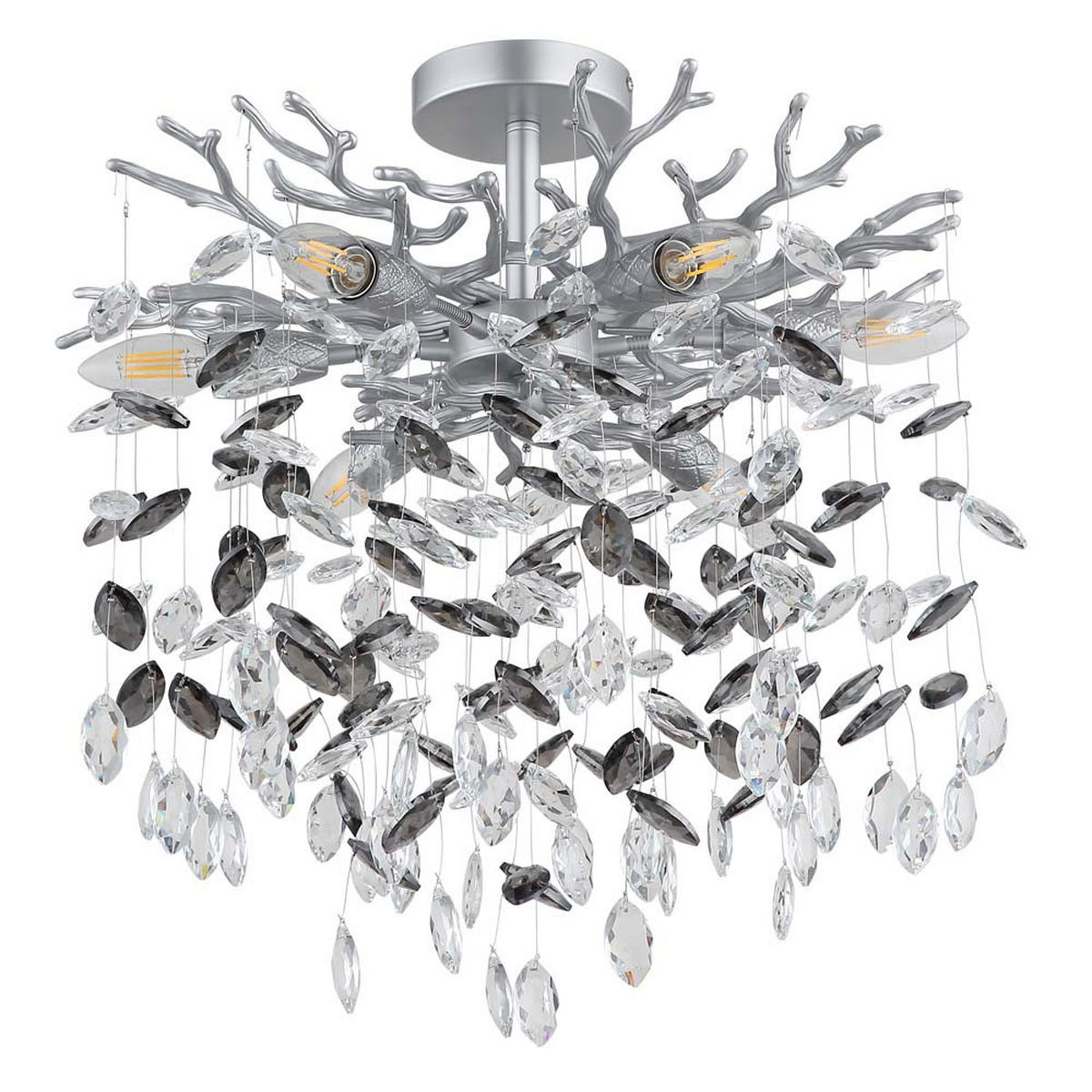 DECKENLEUCHTE Metall, Anthrazit, rauchfarbene Kristalle - Anthrazit, Glas (50/50/54cm) - Globo Lighting