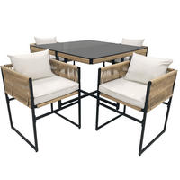 GARTENESSGRUPPE 5-tlg. Tisch 4 Stapelstühle Seil Eisen Glas - Beige, Metall - FLIEKS