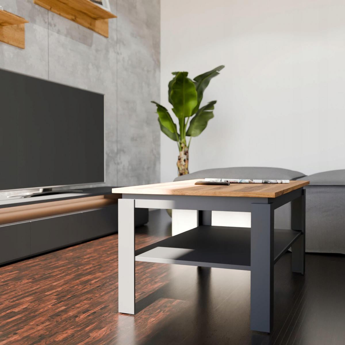 COUCHTISH CR3-STERN-90 Graphit-Wotan Eiche 90/55/43 cm - Anthrazit/Eiche Wotan, Holzwerkstoff (55/90/43cm)