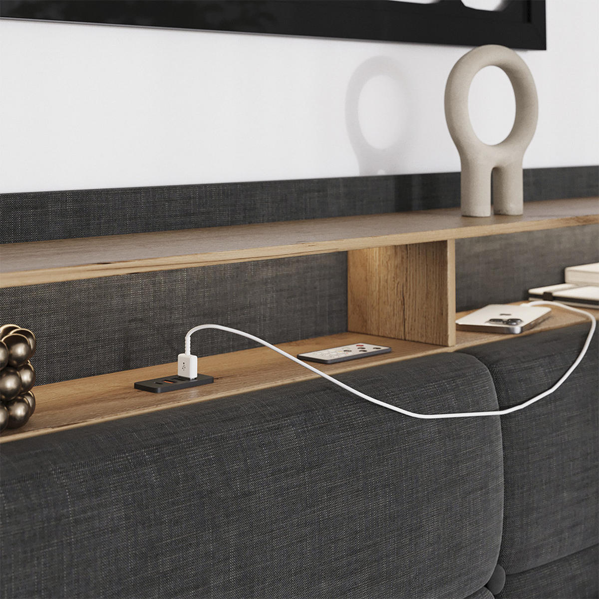 ČALOUNĚNÁ POSTEL Christin Antracit/dub - antracitová, kompozitní dřevo - VitaliSpa