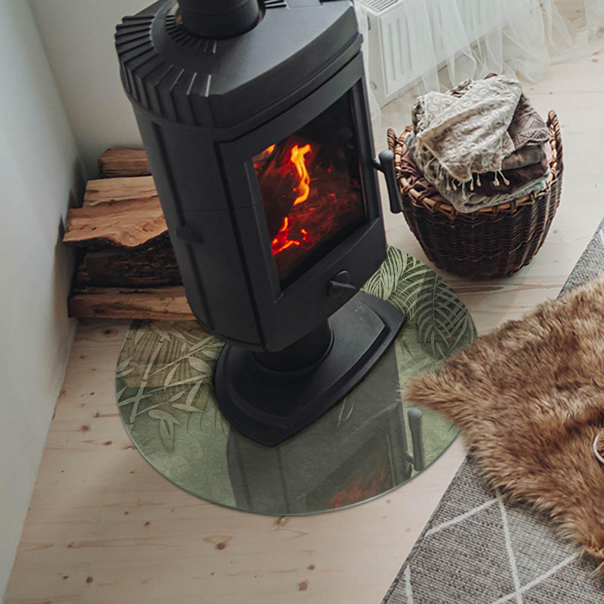 GLASPLATTE für Kamin Ø 60 cm Grün - Grün, Glas (60/60/0.4cm) - ArtPrintCave