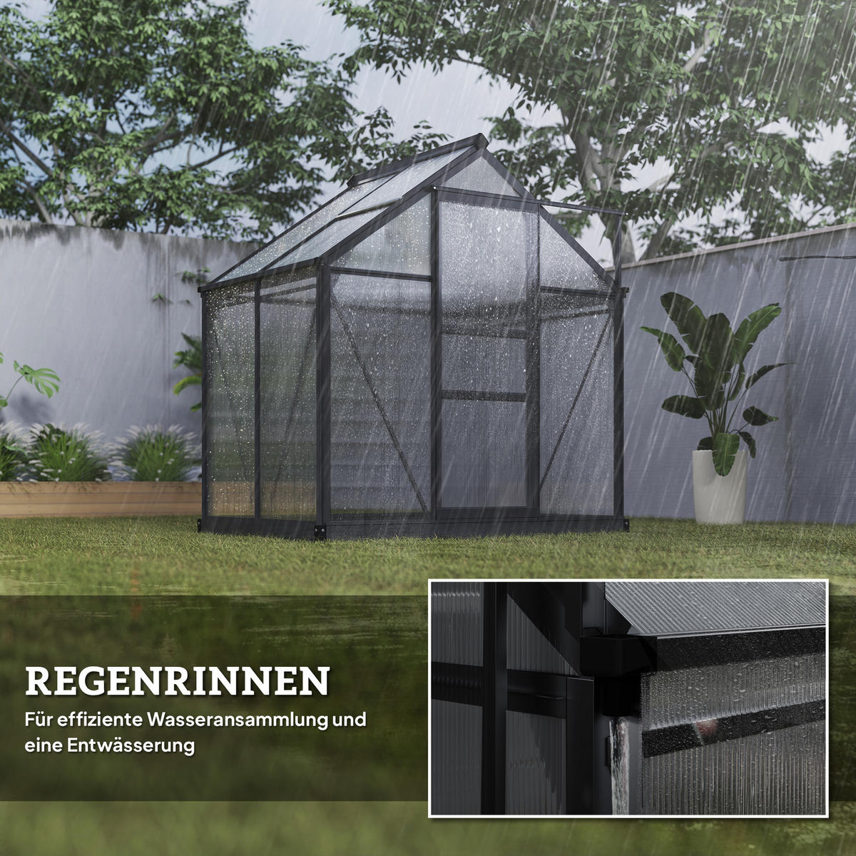 GEWÄCHSHAUS mit Dachfenster mit Tür mit Fundament, Alu+Polycarbonat, Grau+Transparent - Transparent/Grau, Kunststoff/Metall (132/201/190cm) - Outsunny