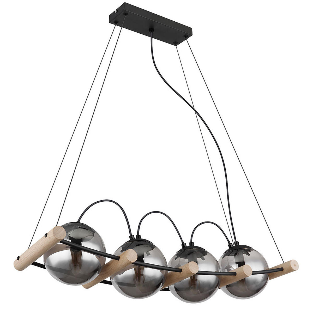PENDELLEUCHTE Metall Schwarz-matt Glas Rauchfarben - Braun, Holz (75/22/120cm) - Globo Lighting