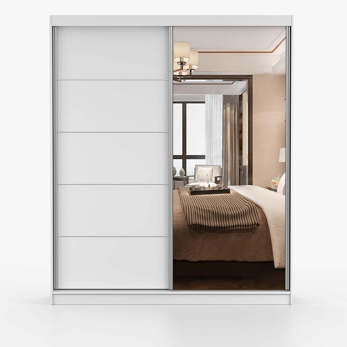 SCHWEBETÜRENSCHRANK 183/218/61 cm 2-türig Bella 03 Weiß, Weiß - Alufarben/Weiß, Holzwerkstoff/Metall (183/218/61cm) - imoebel24