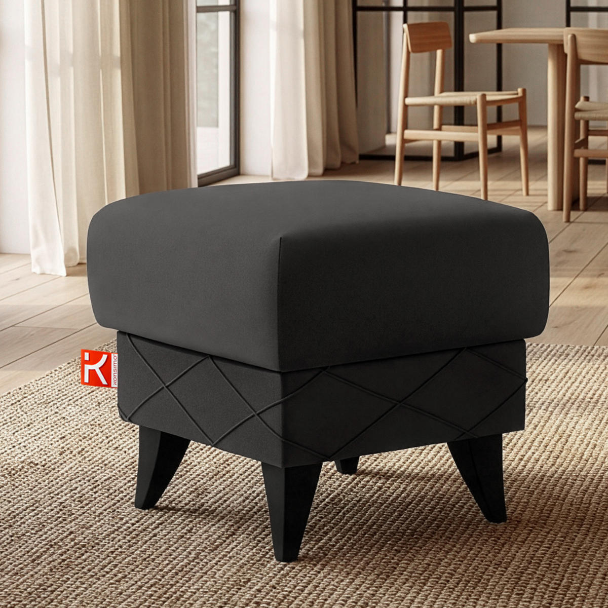 HOCKER GUSTAVO III Fußstütze, Velours, Graphitfarben - Graphitfarben, Holz/Holzwerkstoff (53/49/53cm) - KONSIMO®