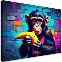 LEINWANDBILD Abstrakt Affe mit Banane Graffiti 100x70cm - Multicolor, Textil (100/70cm) - Feeby