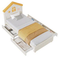 KINDER-POLSTERBETT 90x200 cm in Beige mit Hauskopfteil und 4 Schubladen - Beige, Textil (90/200cm) - IVMEU