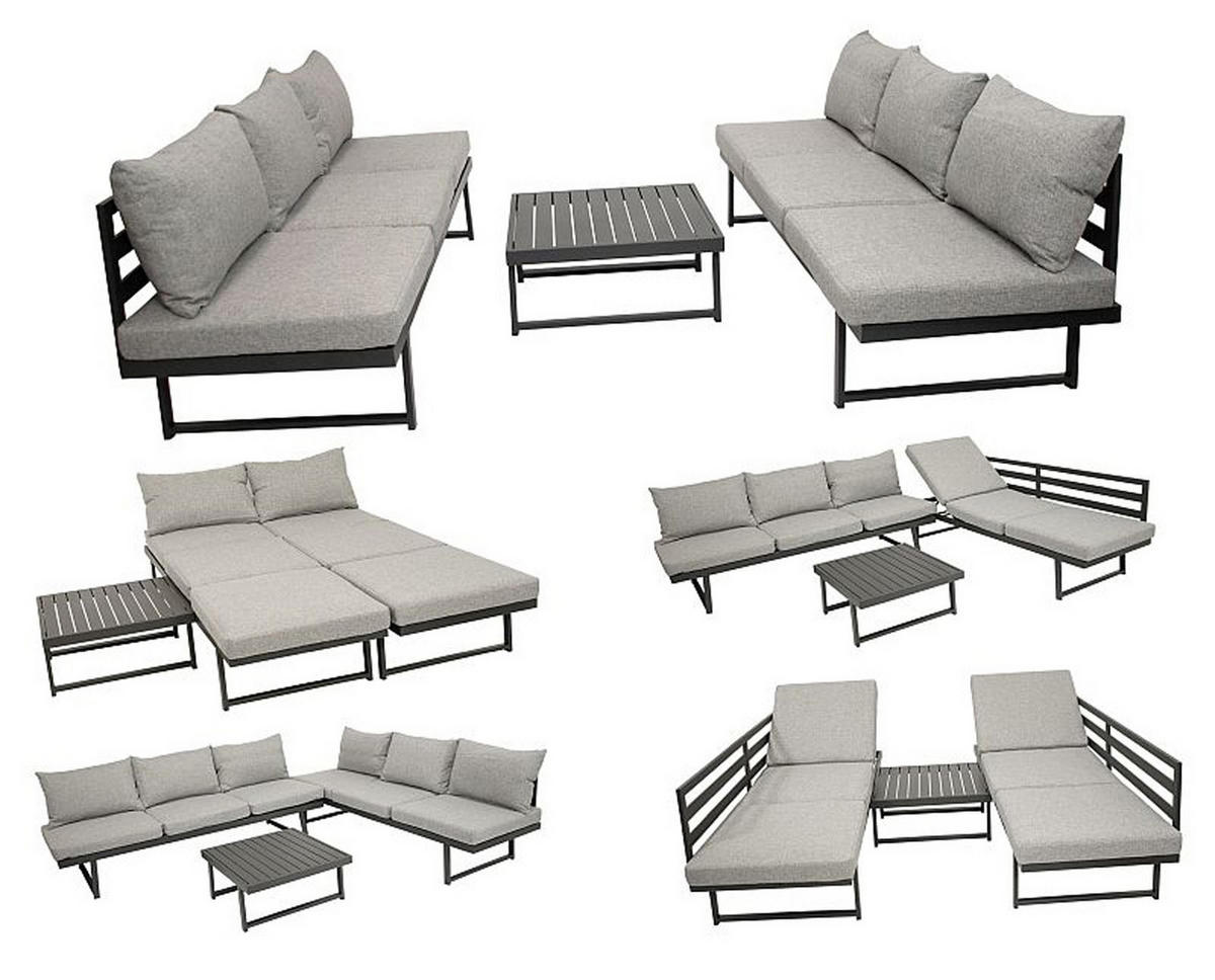 LOUNGESET Chatham - 4-teilig (1x 3-Sitzer Sofa mit Polster, 2x 1-Sitzer Lehnensessel mit Polster, 1x Kaffetisch) - Grau, Metall - TPFGarden