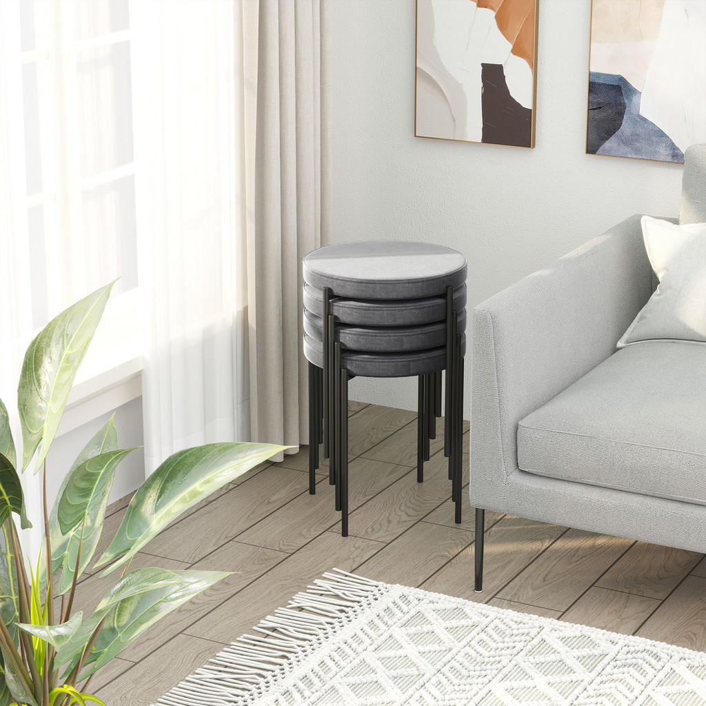 Thumbnail - Homcom 4Er-Set, Dunkelgrau, Kunststoff, 41.5x46x41.5 cm, Esszimmer, Stühle, Esszimmerstühle, Vierfußstühle