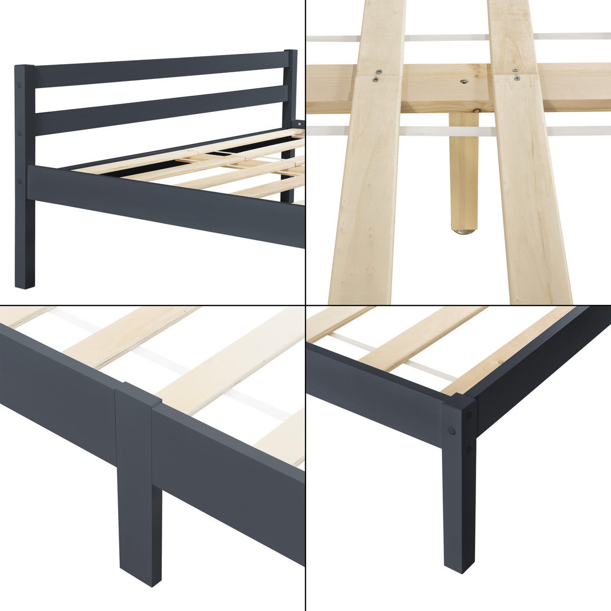 HOLZBETT Nakkila - Dunkelgrau, Holz (140/200cm) - [en.casa]