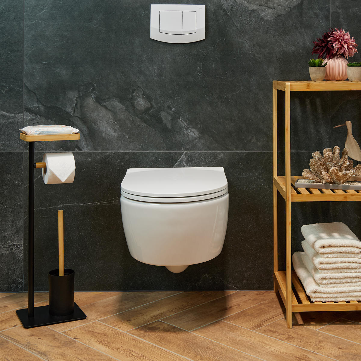 WC-GARNITUR - Schwarz, Holz/Kunststoff (22/65/18cm) - Relaxdays