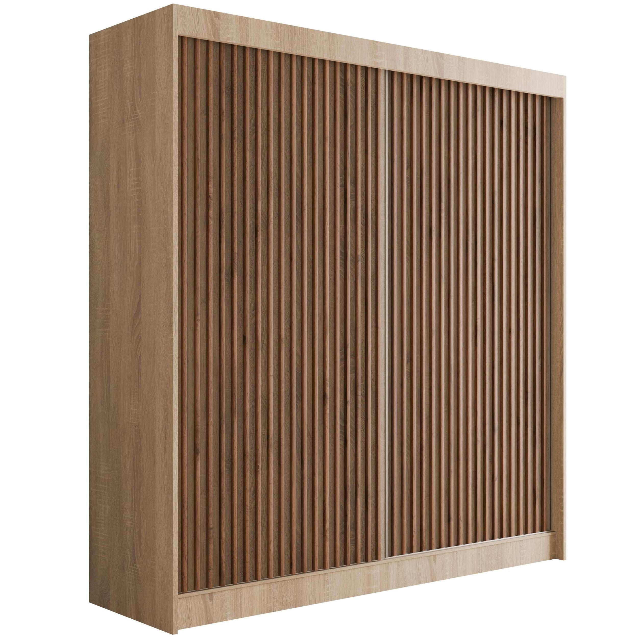 KLEIDERSCHRANK mit Lamel-Schiebetüren VILANv2 - 200 cm Sonoma Eiche+Sonoma Eiche+Lamelle Eiche Wotan - Eiche Wotan/Sonoma Eiche, Holzwerkstoff (200/215/61cm) - ALTDECOR