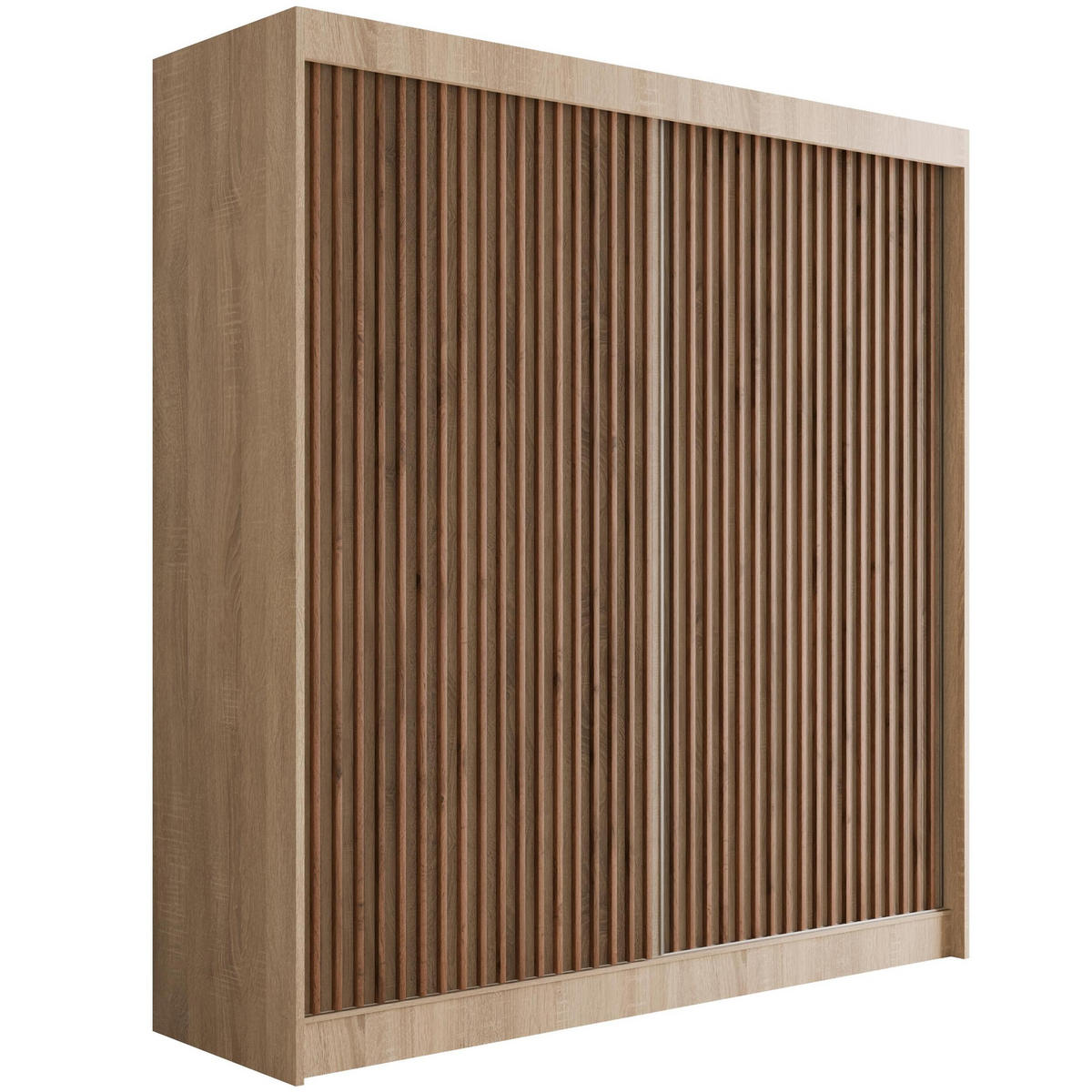 KLEIDERSCHRANK mit Lamel-Schiebetüren VILANv2 - 200 cm Sonoma Eiche+Sonoma Eiche+Lamelle Eiche Wotan - Eiche Wotan/Sonoma Eiche, Holzwerkstoff (200/215/61cm) - ALTDECOR